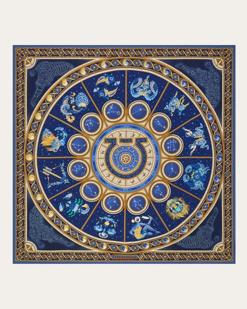 Ferragamo Damen Seidenhalstuch mit Horoskop-Print Blau Blau