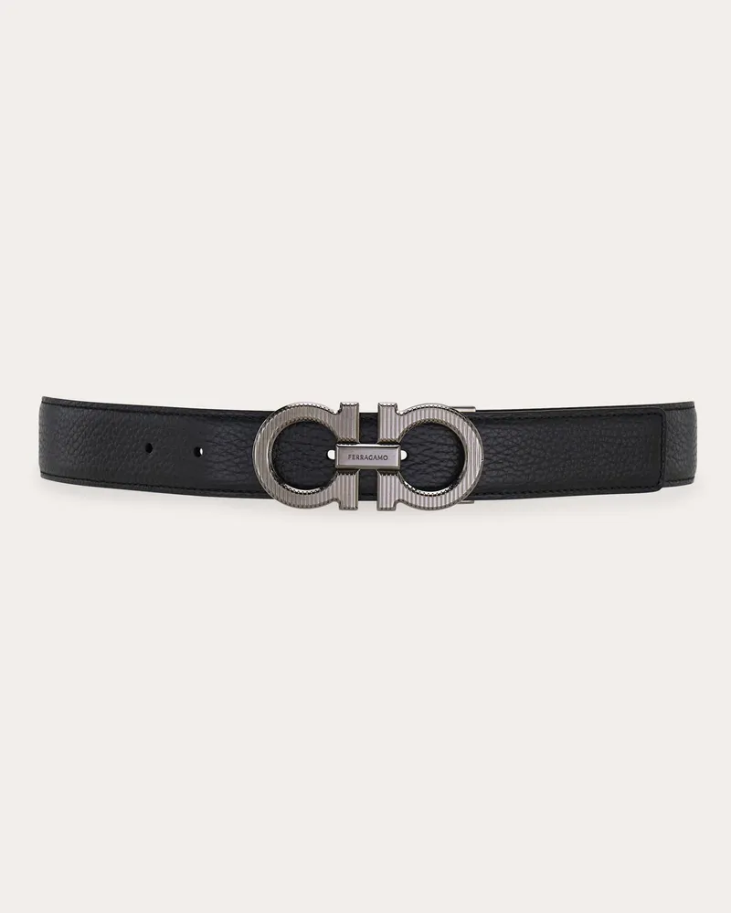 Ferragamo Herren Verstellbarer Gancini Wendegürtel Schwarz Schwarz