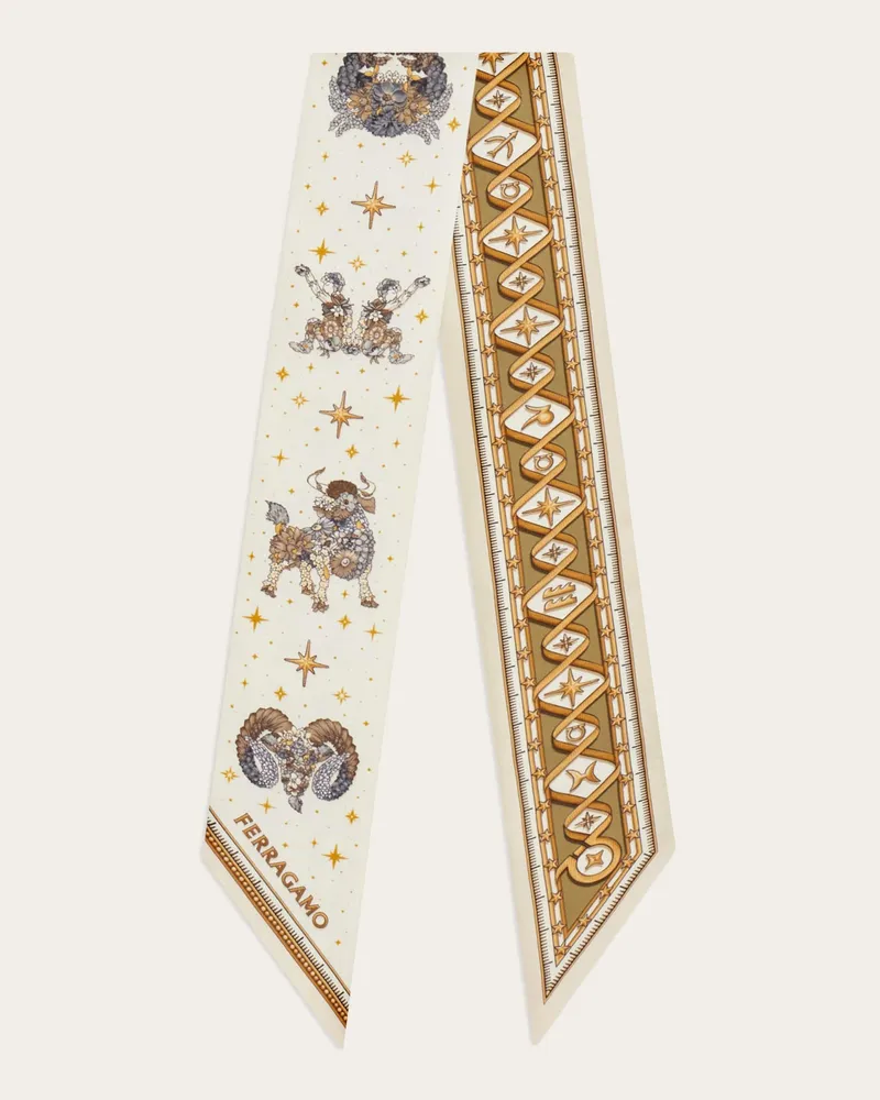 Ferragamo Damen Mini-Bandeau-Tuch mit Horoskop-Print Beige Beige