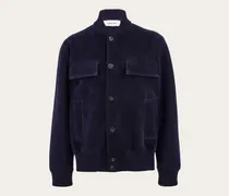 Herren Bomberjacke aus Veloursleder und Strickware Blau