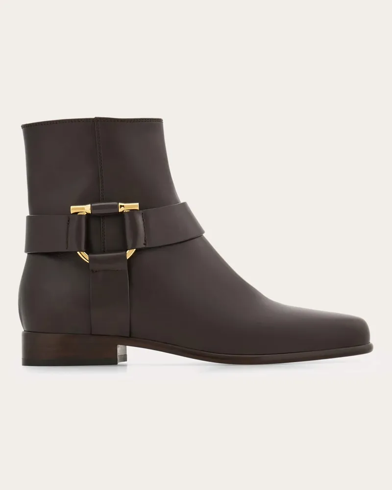 Ferragamo Damen Stiefelette mit Gancini-Ornament Braun Größe Braun