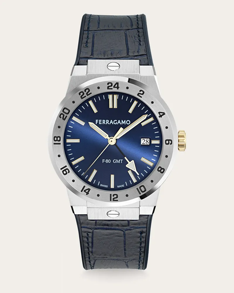 Ferragamo Herren F-80 Classic GMT Uhr Blau Blau