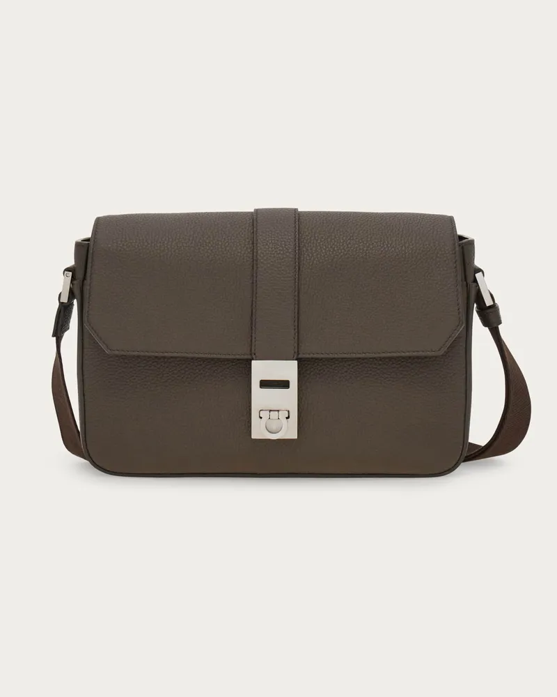 Ferragamo Herren Kuriertasche mit Hug Schnalle Grau Grau