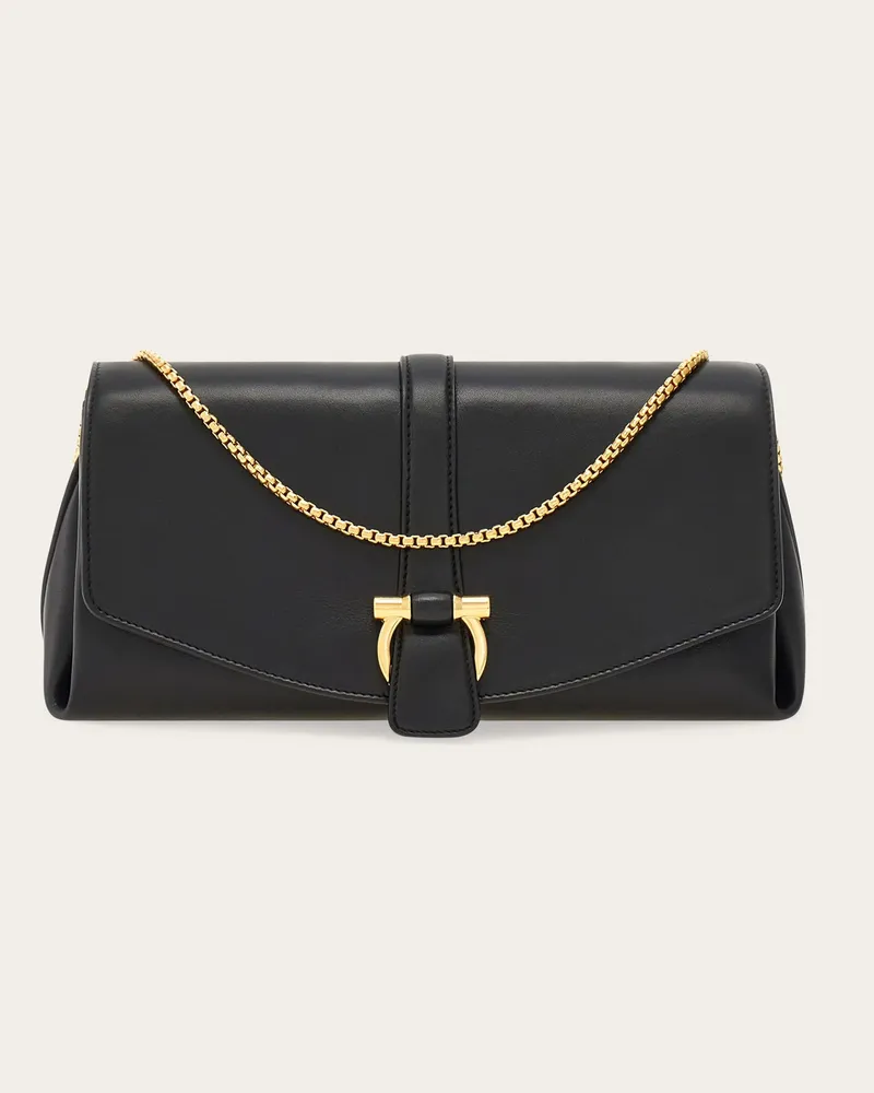 Ferragamo Damen Umhängetasche mit Klappe (S) Schwarz Schwarz