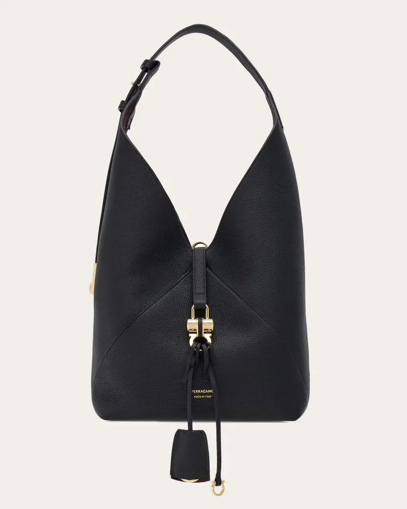 Ferragamo Damen V-shaped Hobo-Tasche (M) Schwarz Schwarz