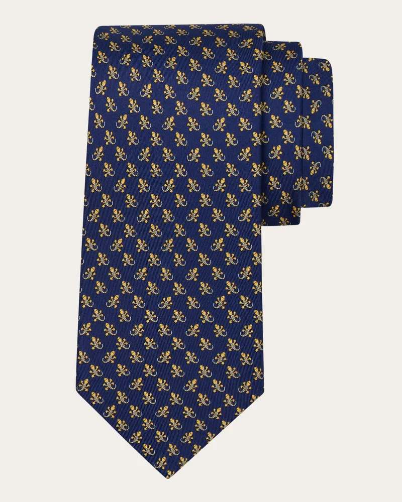 Ferragamo Herren Seidenkrawatte mit Gecko-Print Blau Blau