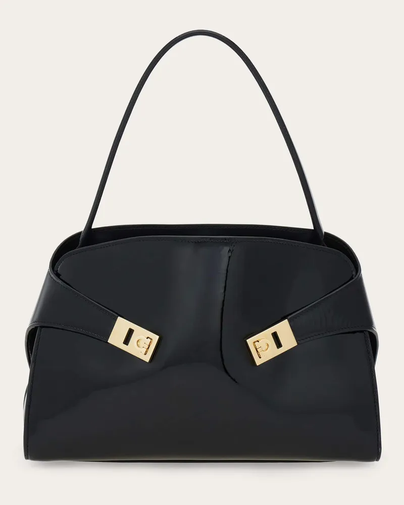Ferragamo Damen Hug Soft Schultertasche (M) Schwarz Schwarz