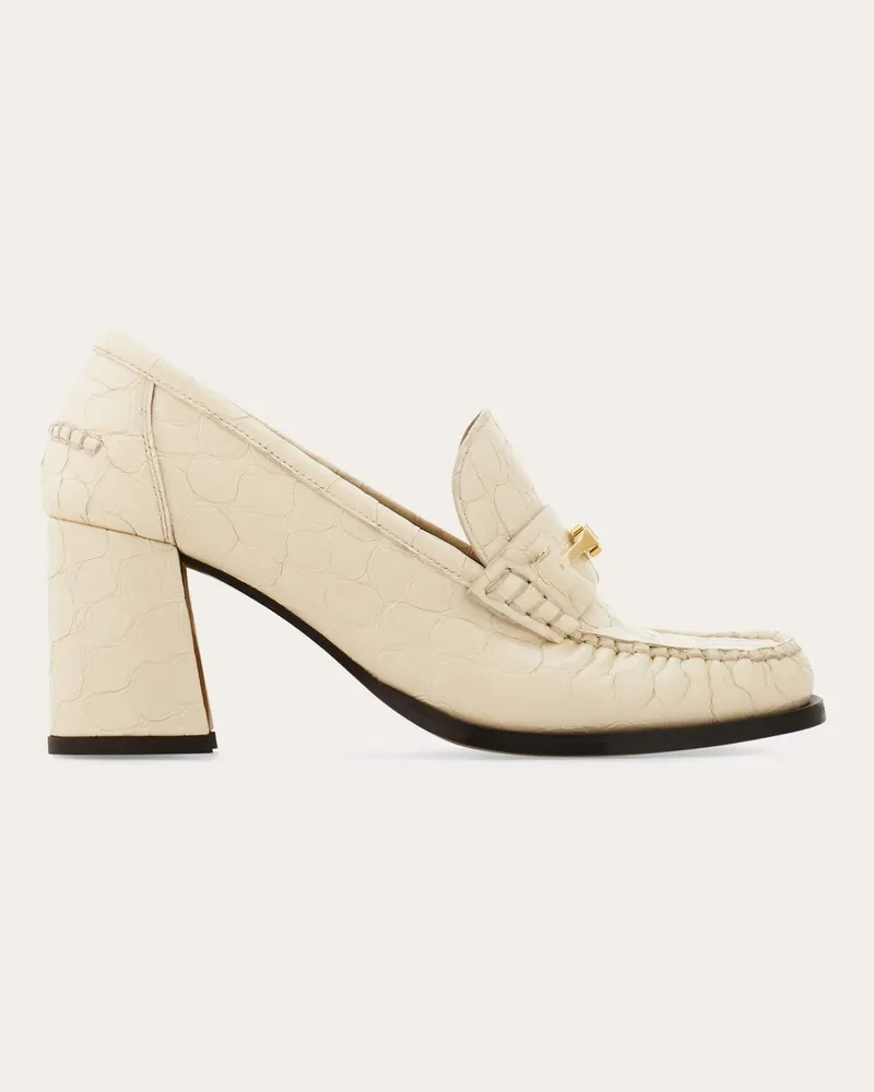 Ferragamo Damen Pumps-Loafer mit F-Schnalle Weiß Größe Weiß