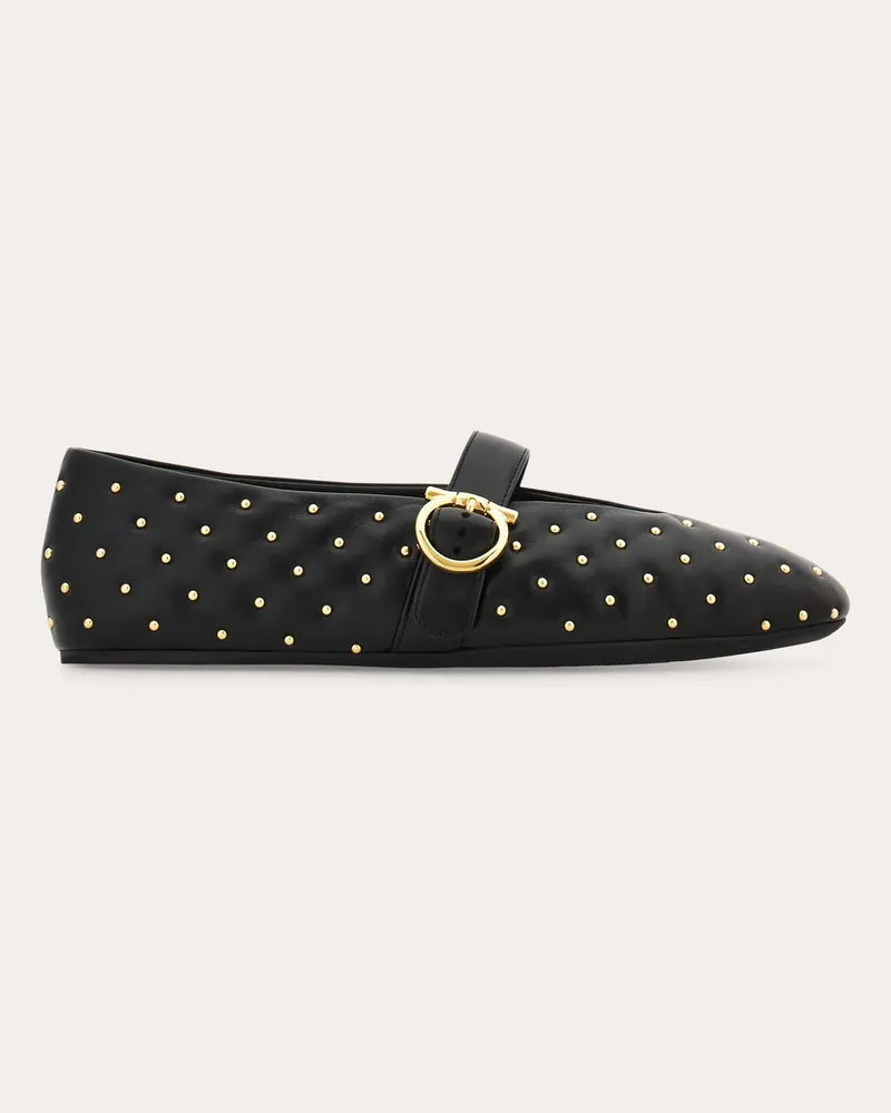 Ferragamo Damen Gancini Ballerina mit Nieten Schwarz Größe 5 Schwarz