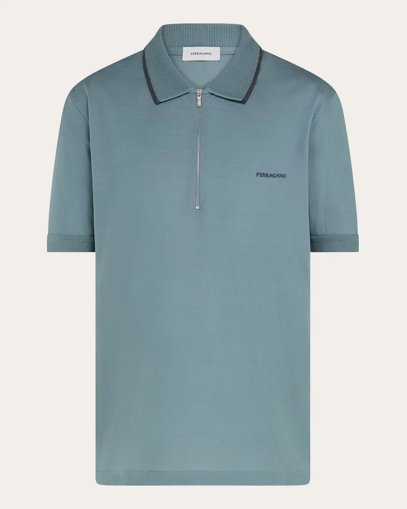 Ferragamo Herren Polohemd aus Baumwolle mit Reißverschluss Grün Grün