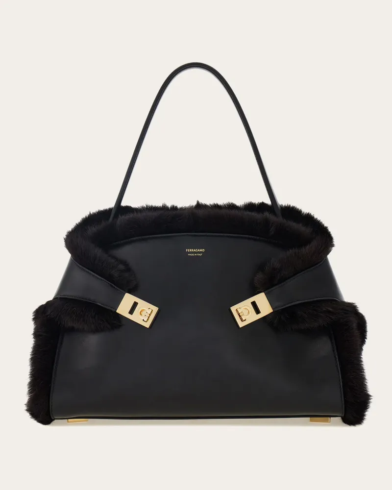 Ferragamo Damen Hug Soft Schultertasche (L) Schwarz Schwarz
