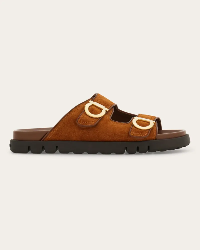 Ferragamo Herren Sandale mit Doppelriemen Beige Größe Braun