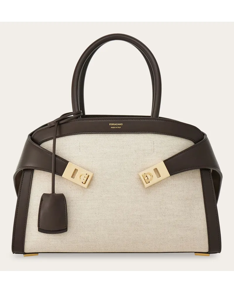Ferragamo Damen Zweifarbige Handtasche Hug (M) Beige Braun