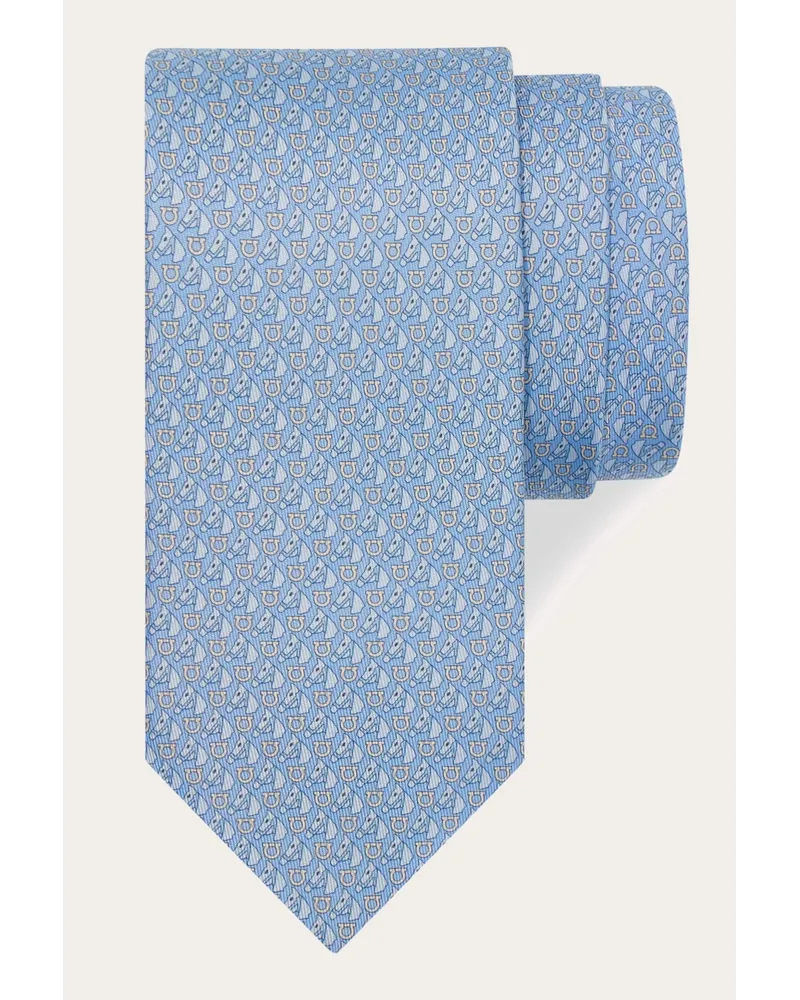 Ferragamo Herren Seidenkrawatte mit Reitsport-Print Blau Blau