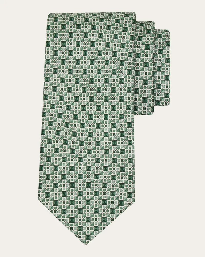 Ferragamo Herren Seidenkrawatte mit Gancini square-Print Grün Grün