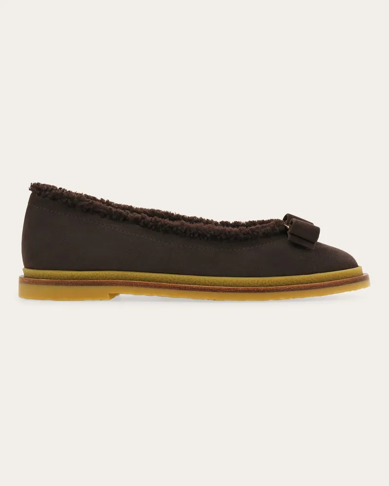 Ferragamo Damen Ballerina mit Vara-Schleife und Merinowolle Braun Größe 5 Braun