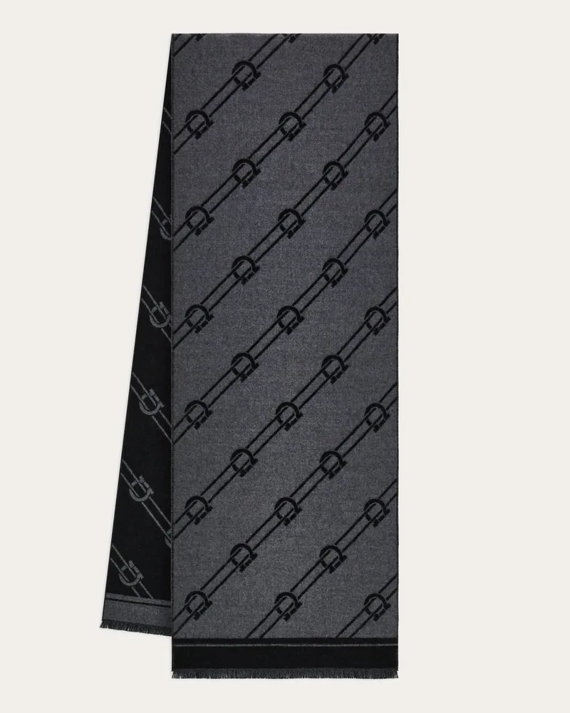 Ferragamo Herren Wollschal mit Regimentstreifen-Motiv Grau Grau