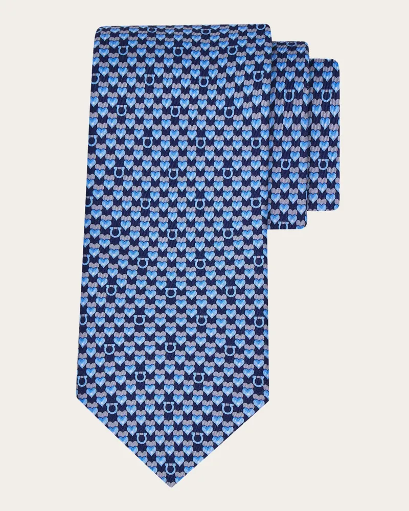 Ferragamo Herren Seidenkrawatte mit Herzchen-Print Blau Blau