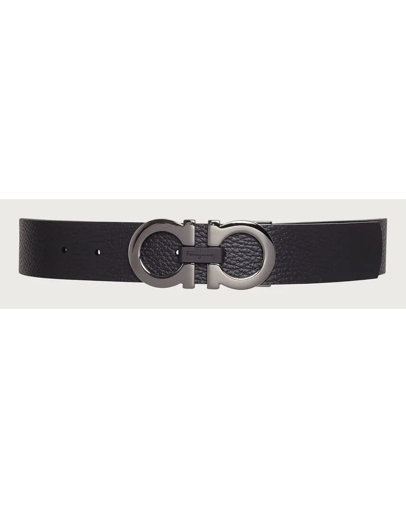 Ferragamo Herren Verstellbarer Gancini Wendegürtel Schwarz Schwarz
