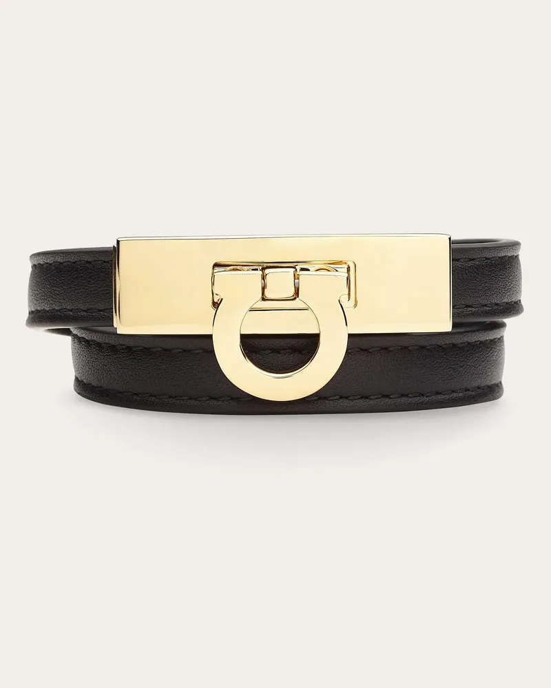 Ferragamo Damen Gancini Doppel-Armband (16cm) Schwarz Schwarz