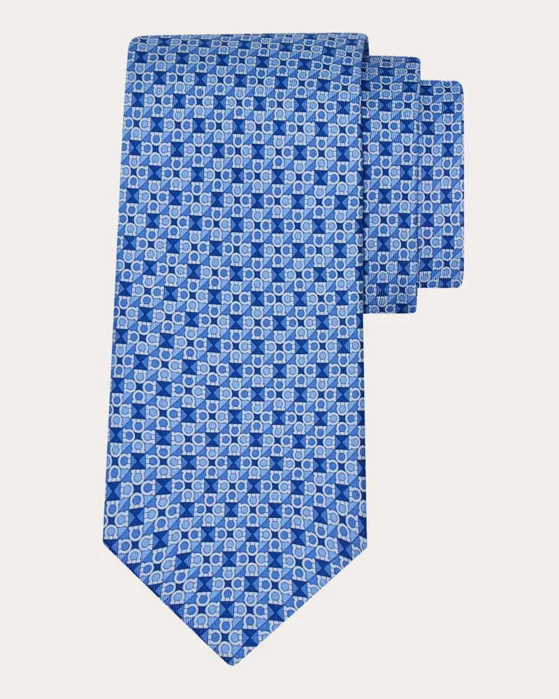 Ferragamo Herren Seidenkrawatte mit Gancini square-Print Blau Blau