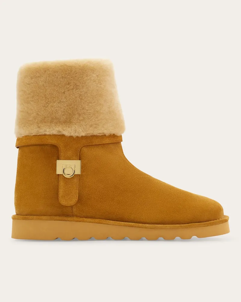 Ferragamo Damen Stiefelette mit Hug-Schnalle Beige Größe 5 Beige