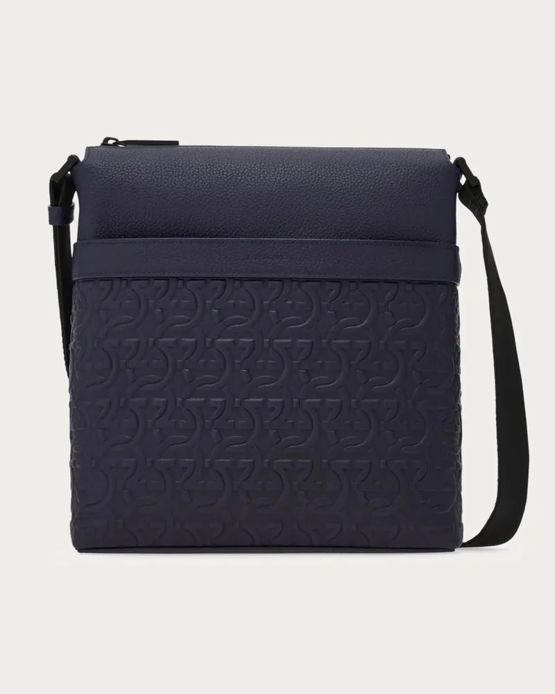 Ferragamo Herren Kuriertasche mit Gancini-Prägung Blau Blau