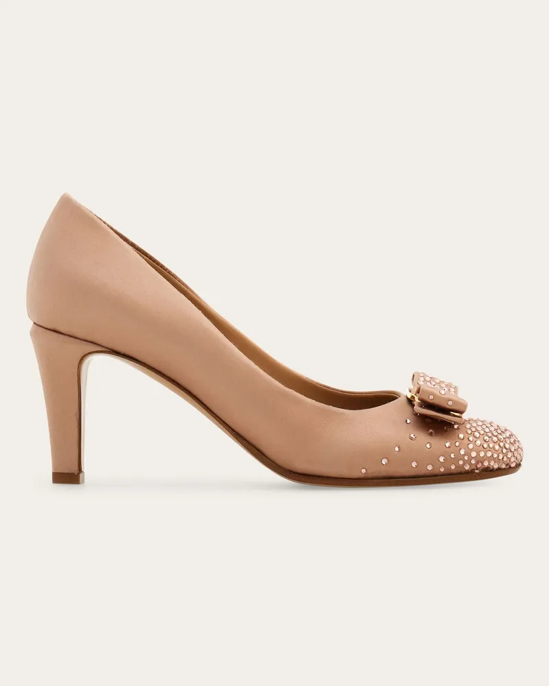 Ferragamo Damen Pumps mit Vara-Schleife und Kristallen Beige Größe 5 Beige