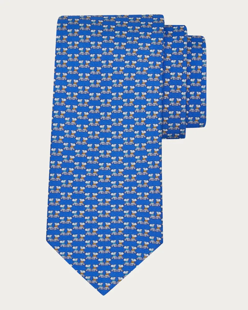 Ferragamo Herren Seidenkrawatte mit Terrier-Print Blau Blau
