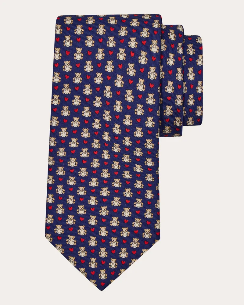 Ferragamo Herren Seidenkrawatte mit Teddy-Print Blau Blau