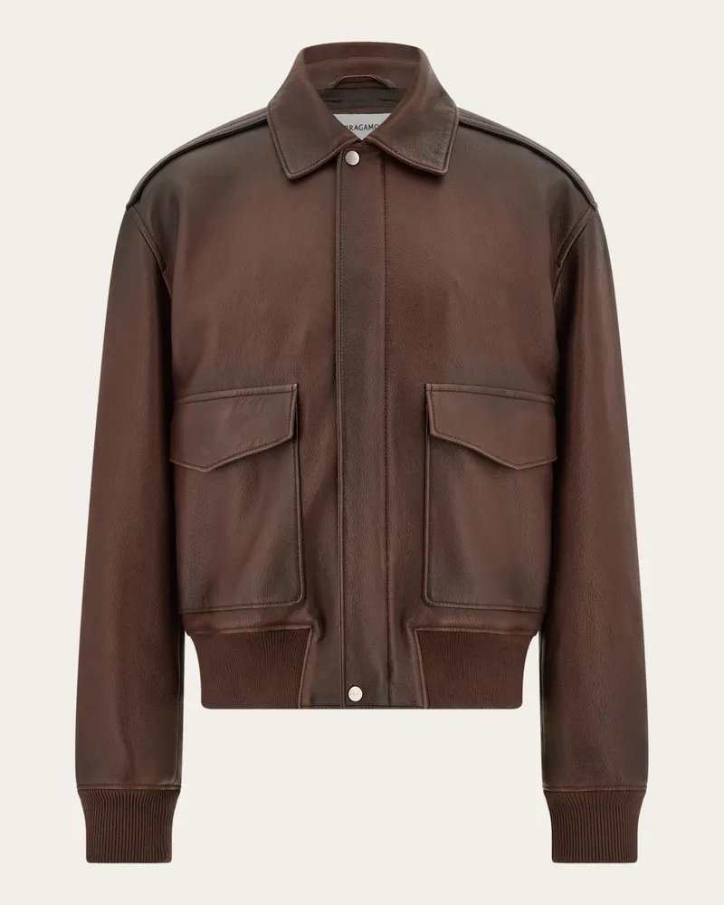 Ferragamo Herren Lederjacke Braun Braun