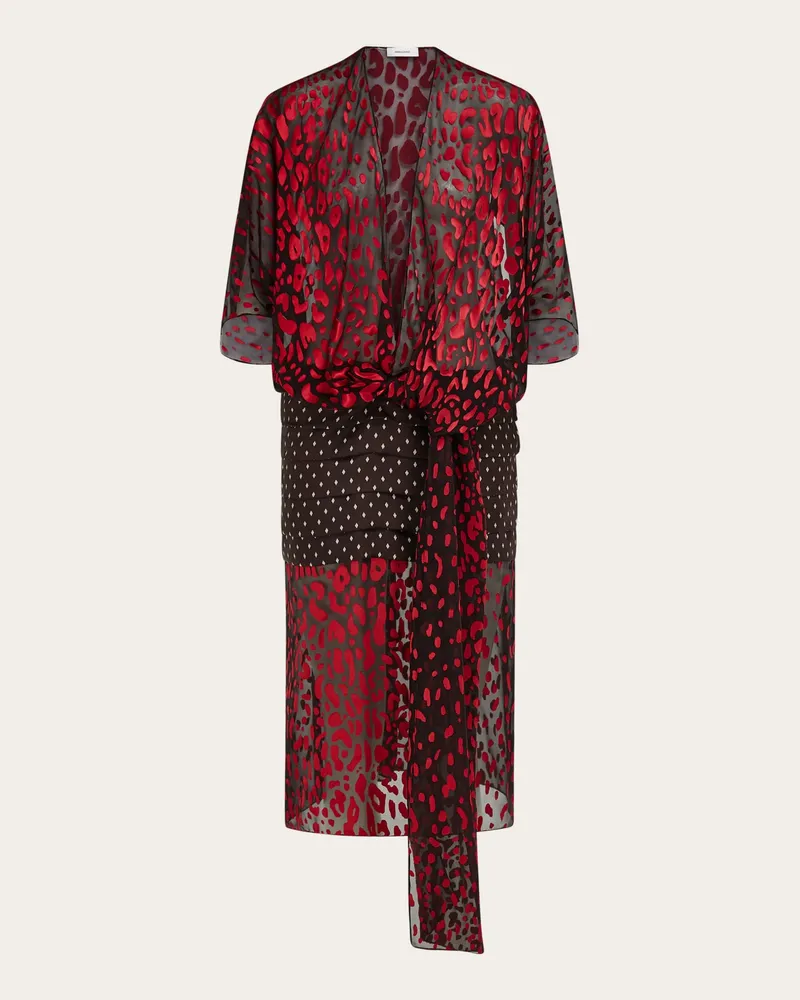 Ferragamo Damen Kleid in Doppelmaterial Rot Rot