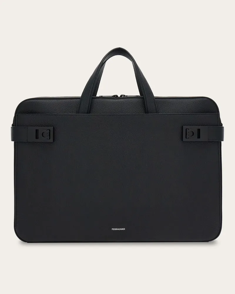 Ferragamo Herren Aktentasche mit Gancini-Schnallen (M) Schwarz Schwarz