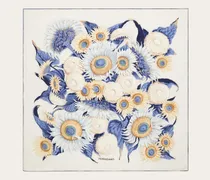 Damen Seidenhalstuch mit Sonnenblumen-Print Weiß