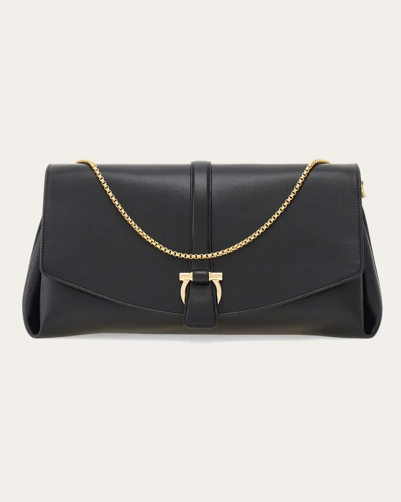 Ferragamo Damen Umhängetasche mit Klappe (M) Schwarz Schwarz