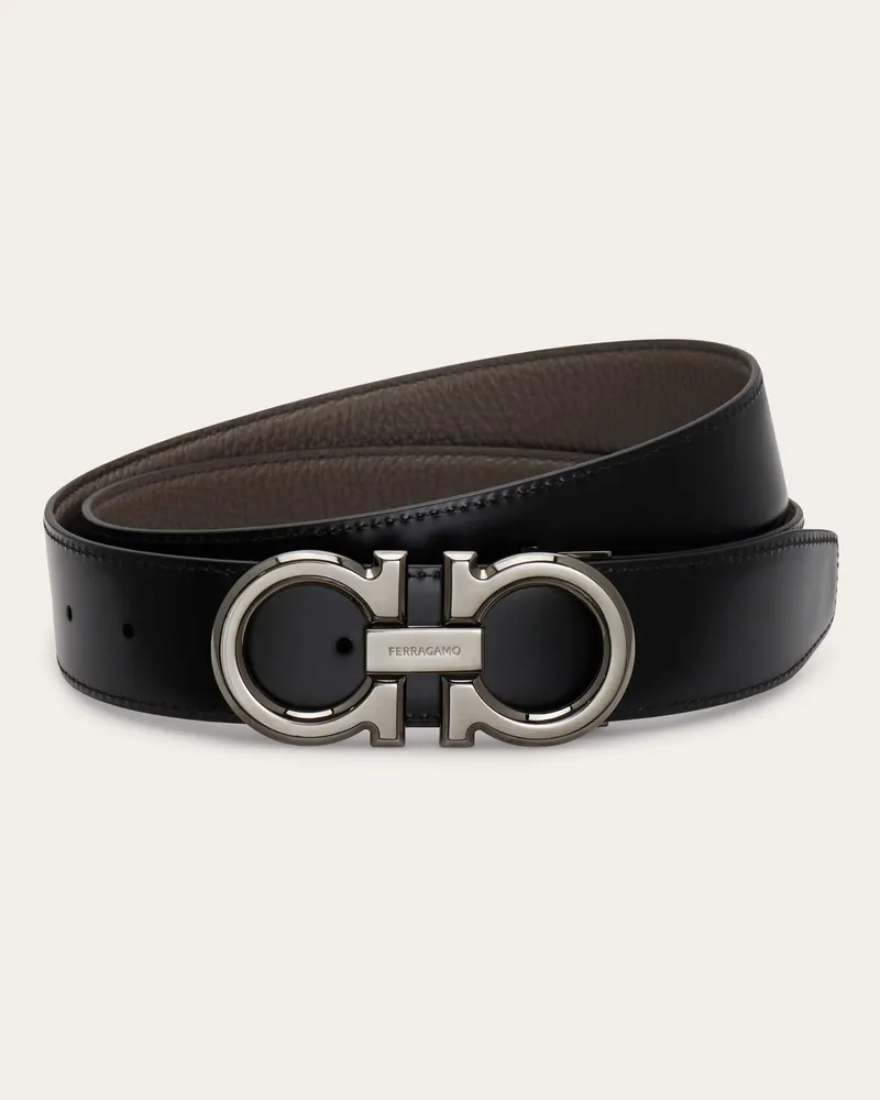 Ferragamo Herren Verstellbarer Gancini Wendegürtel Schwarz Schwarz