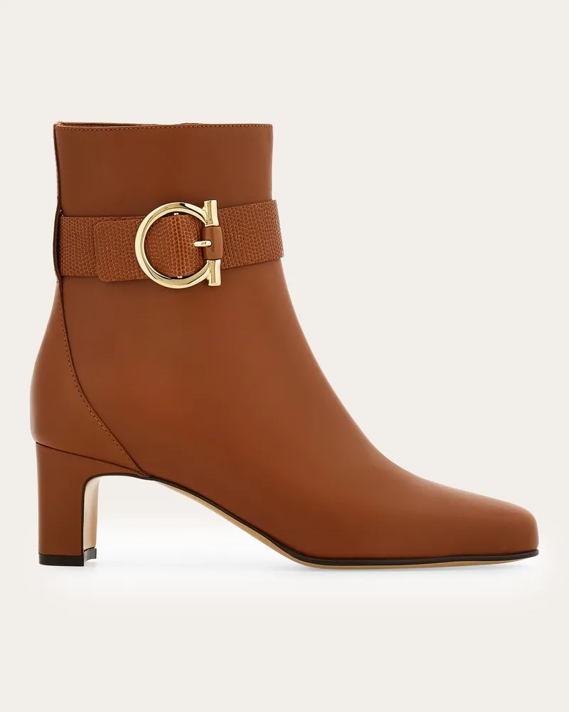 Ferragamo Damen Stiefelette mit Gancini-Ornament Braun Größe 5 Braun