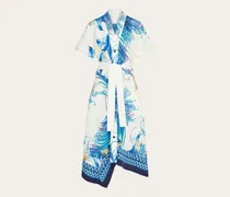 Damen Asymmetrisches Midikleid mit Federschau-Print Blau