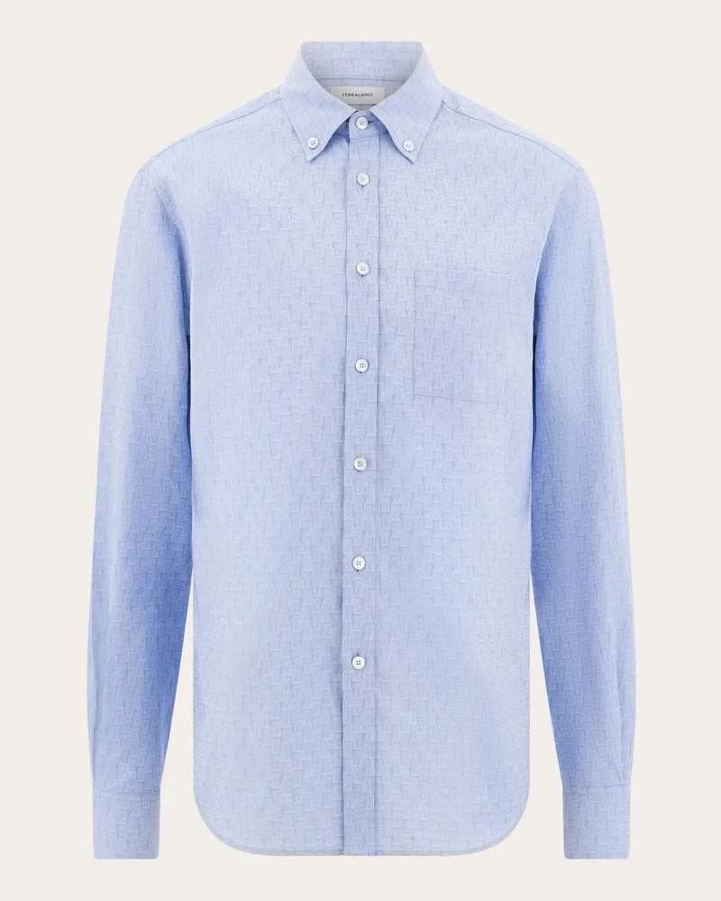 Ferragamo Herren Oberhemd Ferragamo-Monogram Blau Blau