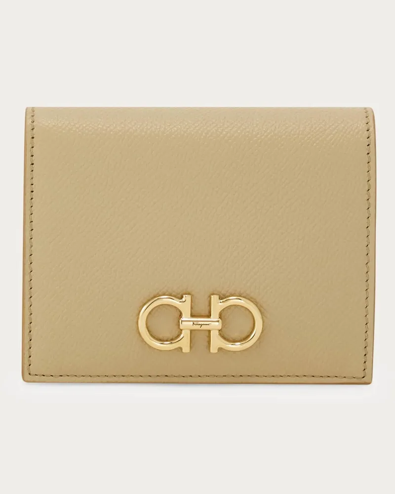Ferragamo Damen Kompaktes Gancini Portemonnaie Beige Braun