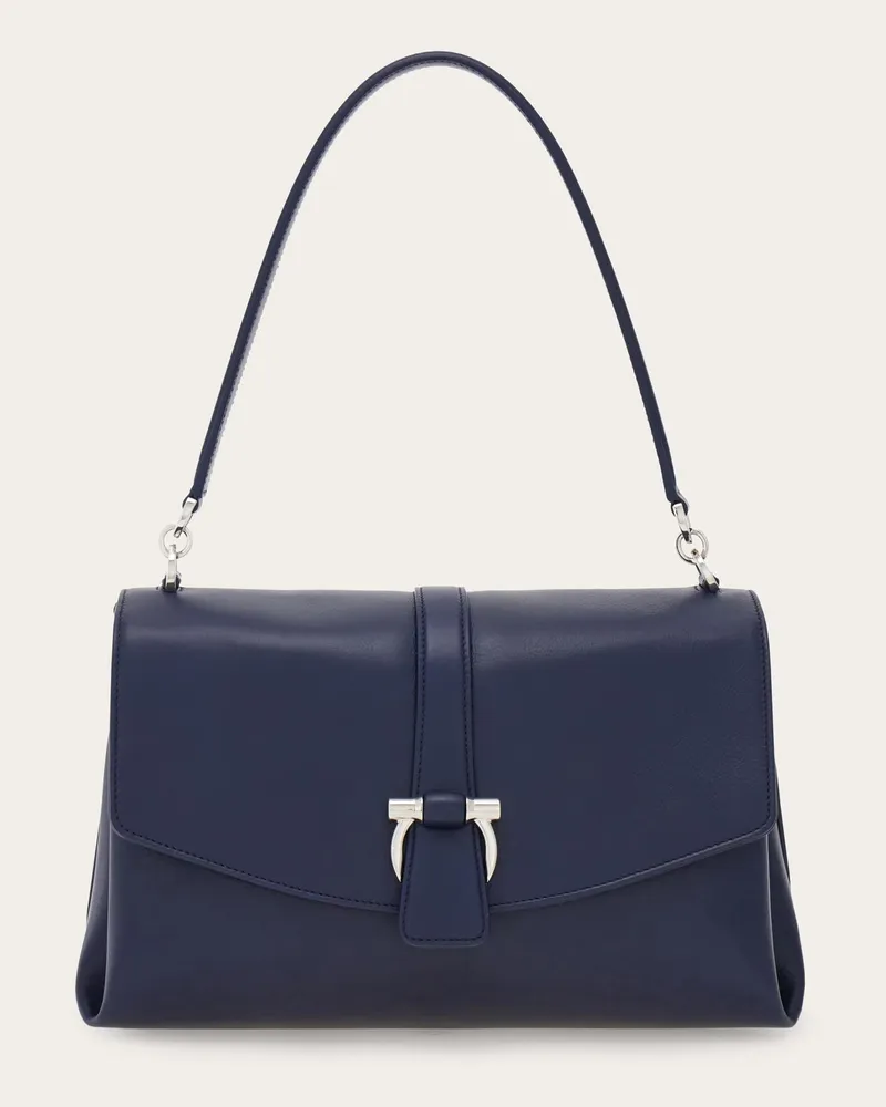 Ferragamo Damen Schultertasche mit Klappe (S) Blau Blau