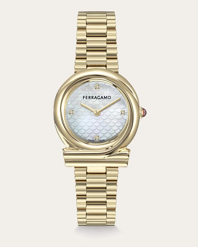 Ferragamo Damen Gancini Twisted 32mm Uhr Weiß Weiß