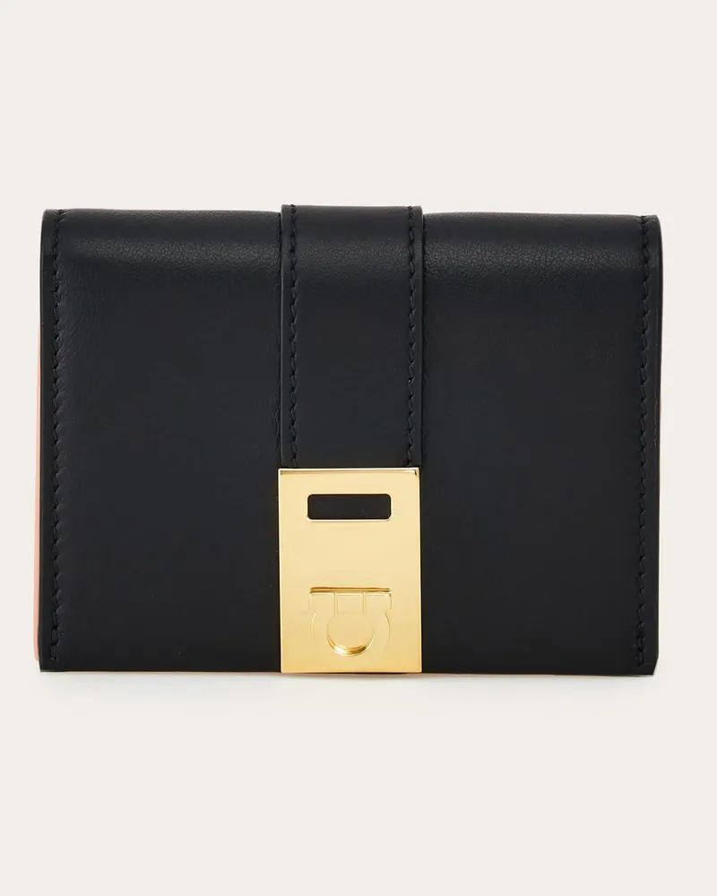 Ferragamo Damen Zweifarbiges Hug Portemonnaie Schwarz Schwarz