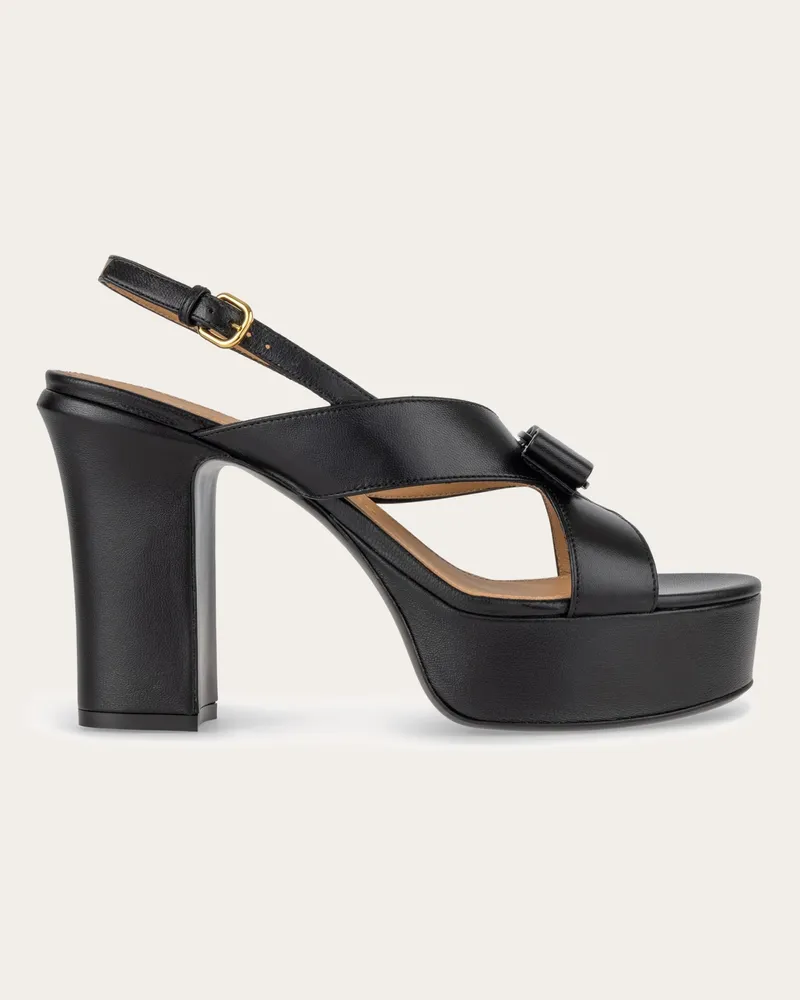 Ferragamo Damen Plateausandale mit Vara-Schleife Schwarz Größe 5 Schwarz