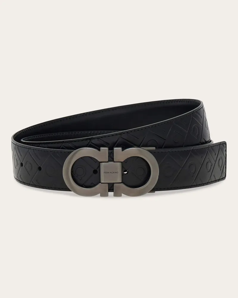 Ferragamo Herren Verstellbarer Gancini Wendegürtel Schwarz Schwarz