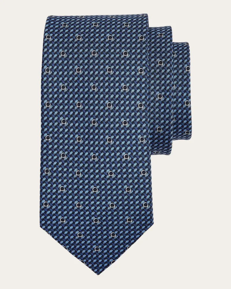 Ferragamo Herren Seidenkrawatte mit Gancini-Print Blau Blau