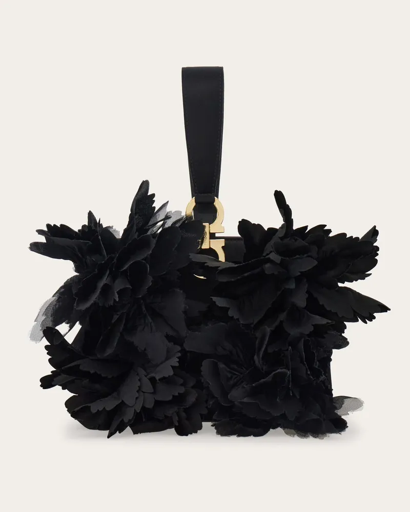 Ferragamo Damen Mini-Clutch mit Blumen Schwarz Schwarz