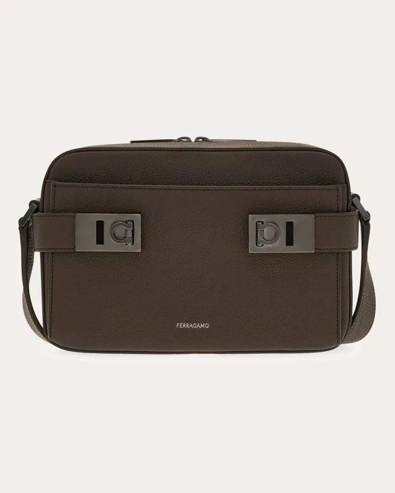 Ferragamo Herren East-West Umhängetasche mit Gancini-Schnallen Braun Braun