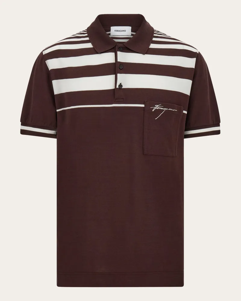 Ferragamo Herren Gestreiftes Polohemd Braun Braun
