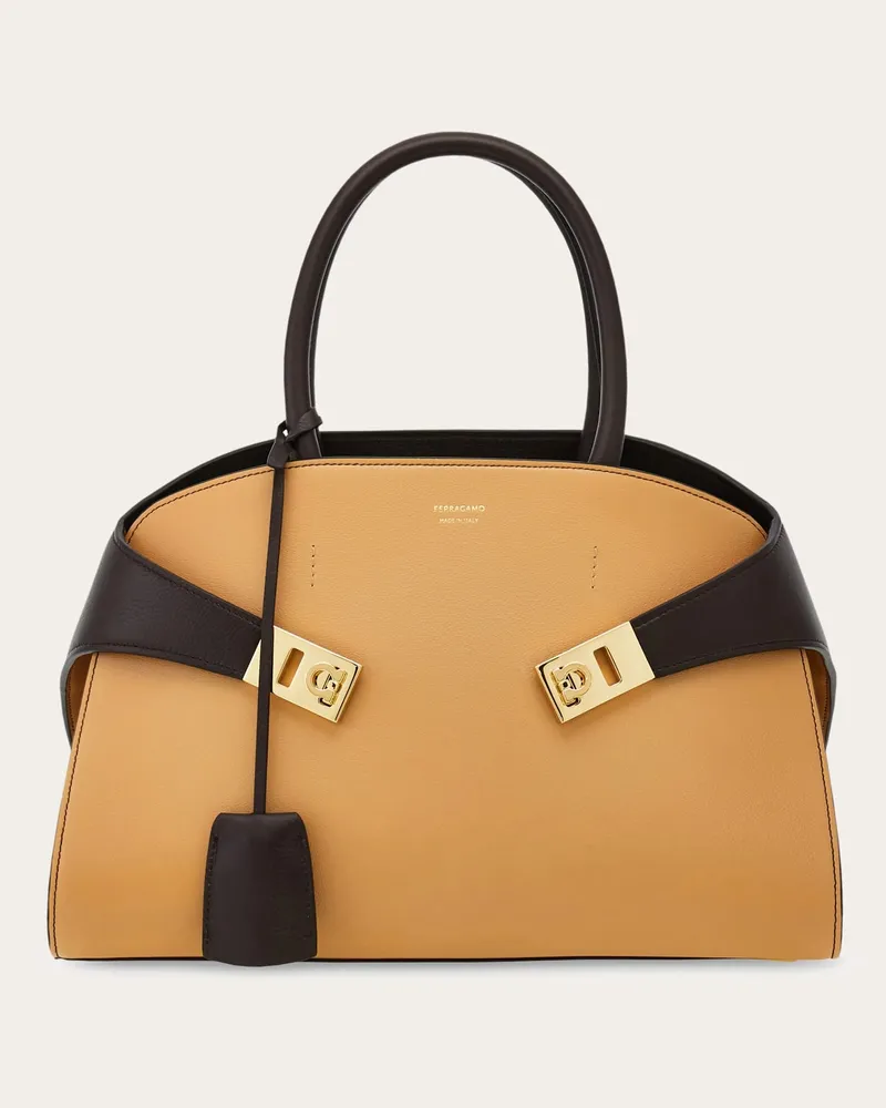 Ferragamo Damen Zweifarbige Handtasche Hug (M) Beige Beige